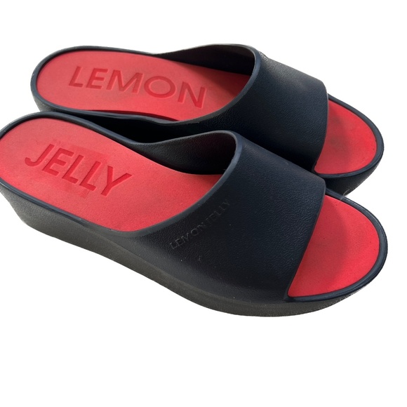 Lemon Jelly Platform Slides Sandals Blue Red Soles Wedges Slip On Size 39 US 9 - Picture 3 of 12